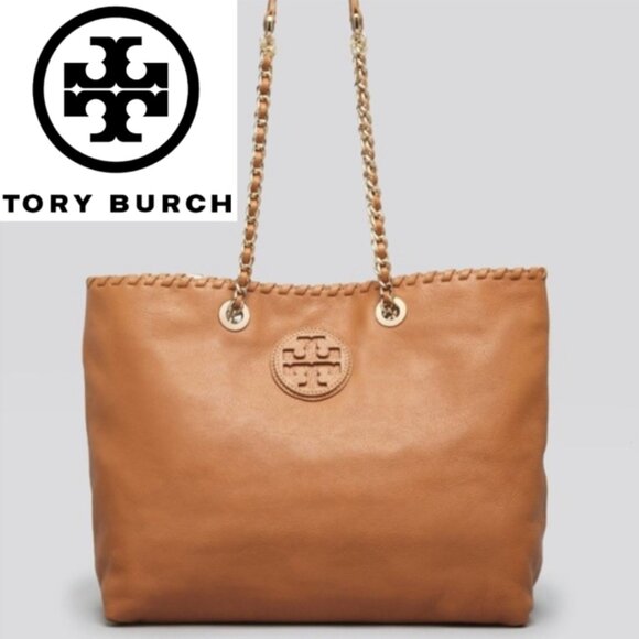 Tory Burch Handbags - ᴛᴏʀy ʙᴜʀᴄʜ ʙʀᴏᴡɴ ʟᴇᴀᴛʜᴇʀ ᴍᴀʀɪᴏɴ ᴇᴀꜱᴛ ᴡᴇꜱᴛ ᴛᴏᴛᴇ ʙᴀɢ
